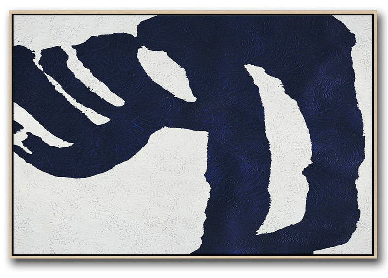 Horizontal Abstract Painting Navy Blue Minimalist Painting On Canvas,Oversized Custom Canvas Art #L6F5